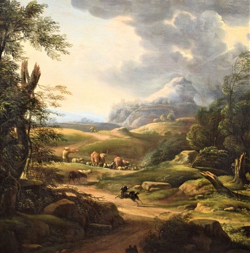 Tableaux et dessins  - Paysage avec berger et troupeaux - Carlo Antonio Tavella (1668 - 1738)